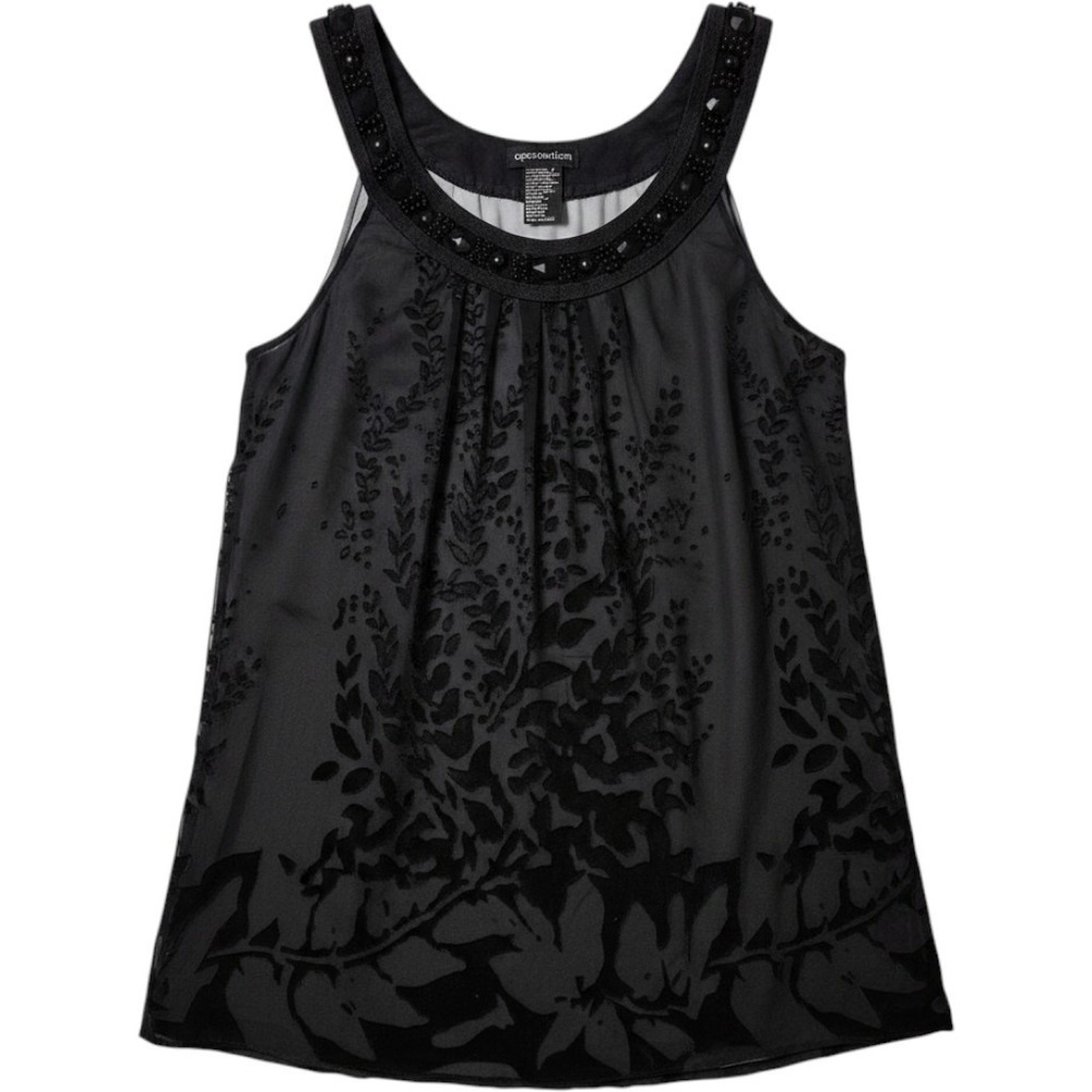 Vintage Small Black Silk Tank Top Blend Beaded Velvet Burnout Whimsigoth Y2K
